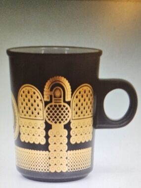 Hornsea Pottery 1980 Midas Pattern Black & Gold Decorative Espresso Mugs QTY 7